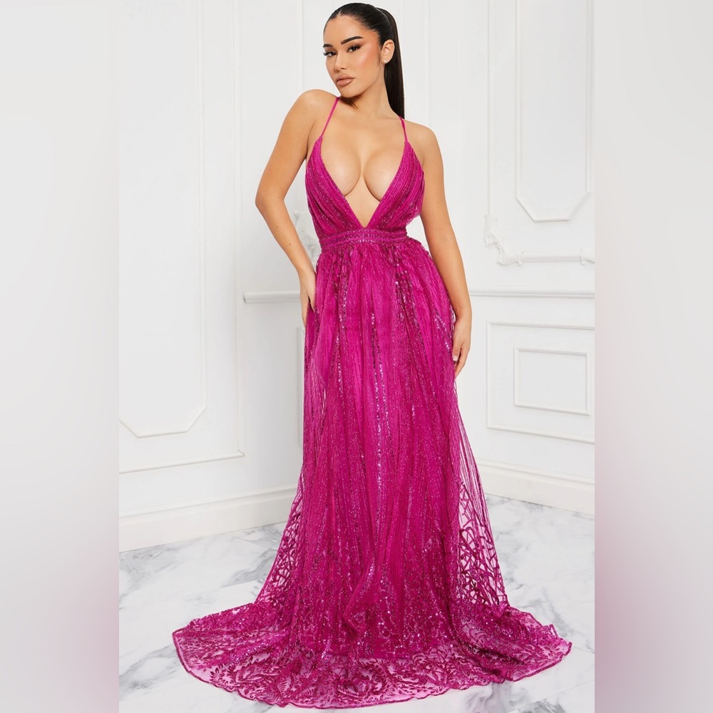 Fashion Nova size XL NWT Leave A Little Glitter Maxi Dress - Magenta A299